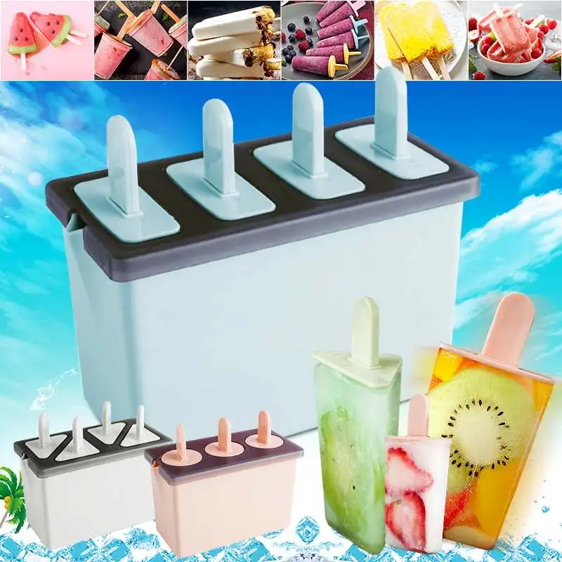 Triangle/Round/Square 4 Cell Silicone Popsicle Maker Molds DIY Ice Cube Mold Box Ice Cream Juice Yogurt Lolly Mould Tray - Image 4