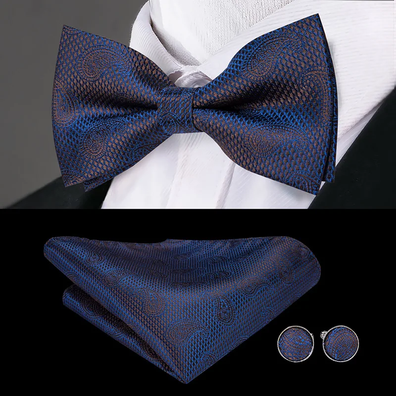 BD-3034 Hi-Tie Шелковый Взрослый мужской подтяжки галстук бабочка набор кожаный металлический 6 зажимы подтяжек модные синие эластичные подтяжки для мужчин