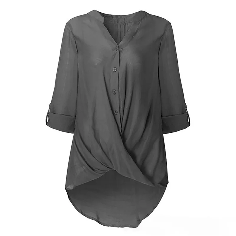

Plus Size Womens Tops and Blouses Long Sleeve Shirt 5XL Casual Solid V-Neck Female Tops Vintage Loose Black Shirt Korean Tops