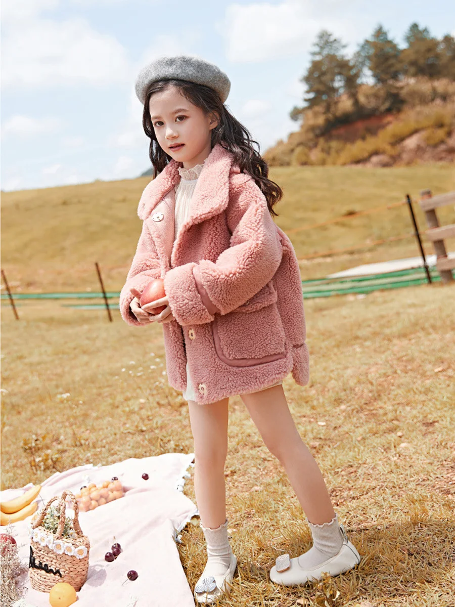 Winter New Winter Girls Fur Coat Elegant Thick Warm Baby Girl lamb Fur Jackets Coats Parka Kids Outerwear Clothes Kids Coat
