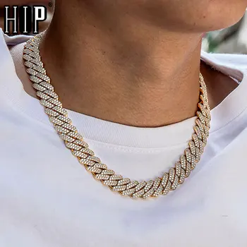 

Hip Hop 12MM Silver Color CZ Cuban Prong Chain Necklaces Box Buckle Full Iced Out Zircon Luxury Bling Choker For Men Jewelry