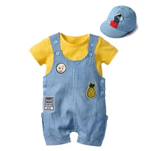 Conjunto de ropa para bebé recién nacido, conjunto de gorro, peto y mono de algodón para verano de 1, 2 y 3 años
