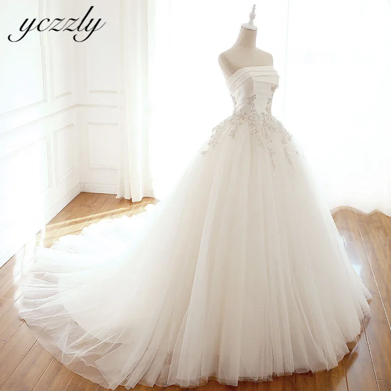 Vestidos De Novia шикарное вечернее платье без бретелей свадебное платье для принцессы с длинным аппликационные Жемчужины для кружева свадебное платье с блестками W120