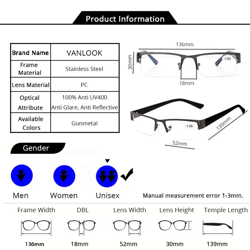 Myopia Glasses Eyeglasses Eyeglass Frames Anti Blue Ray Clear Lens For Computer Men -4.5 -5.0 -5.5 -6.0