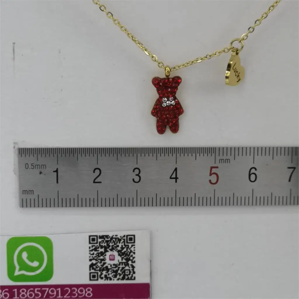 gold red TEDDY ECO-certification хорошее ожерелье из нержавеющей стали 45 см цепочка на бордюре черные/красные стразы Счастливый медведь модные подвески, ювелирные изделия - Окраска металла: gold red