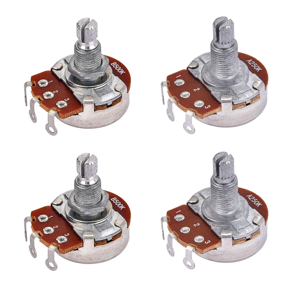 4pcs A250K B500K 18mm Split Shaft Potentiometer Pots for Electric Guitar