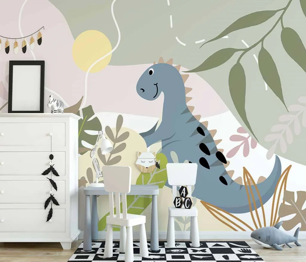 

Custom photo wallpaper mural hand-painted abstract jungle cartoon dinosaur children's room bedroom background wall 3d wallpaper