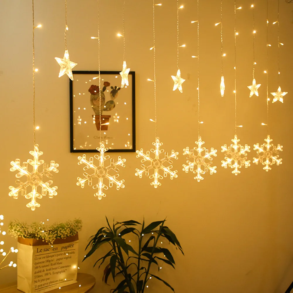 220V шторы со снежинками светильник светодиодный строка Ins Рождество светильник s украшения пятиконечная звезда в серии шторы со снежинками светильник s