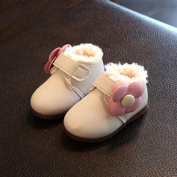 

Girls Boots Baby Snow Boots Winter New Design Baby First Walkers Leathe Fur Boot Kids Shoes with Flower SSS011