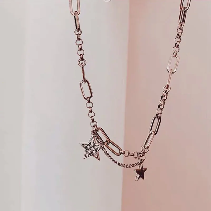 XIYANIKE 925 Sterling Silver Punk Sweater Chain Necklace for Women Vintage Trendy Stars Thai Silver Jewelry Party Accessories