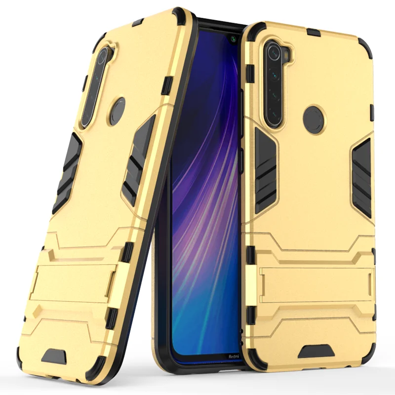 Gold Ударопрочный PC+ силиконовый чехол для Xiaomi Redmi Note 8, задняя крышка для телефона Xiaomi Redmi Note8, защитный чехол с подставкой - Цвет: Gold