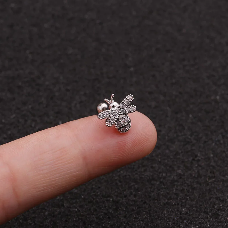 1 шт. модные милые маленькие 3D серьги каффы в виде пчелы с микрозакрепкой CZ