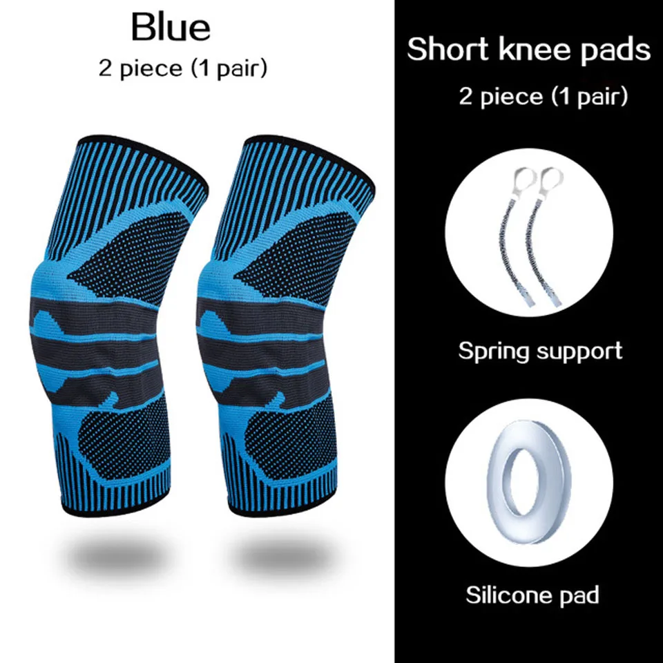 2PCS Short blue Коленной чашечки протектор коленного бандажа силиконовый весна наколенники Баскетбол вязаный Эластичный компрессионный бандаж для поддержки колена Поддержка защитные наколенники - Цвет: 2PCS Short blue