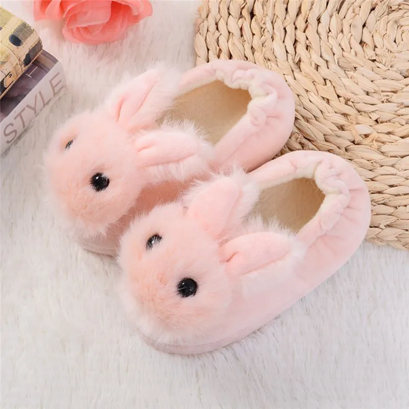 Детская Хлопковая обувь; детские домашние тапочки; милые плюшевые уши кролика для маленьких мальчиков и девочек; теплая Домашняя обувь; 5 - Цвет: PK