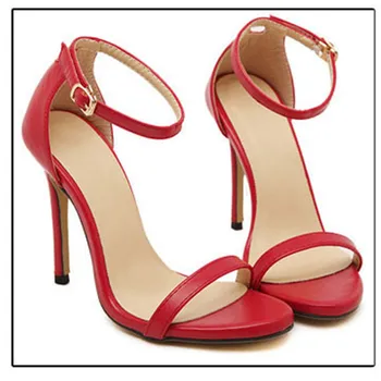 

Large size High-heeled sandals one-character buckle with open toe slim thin-heeled sandals High heeled