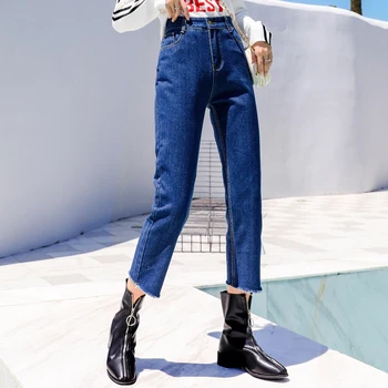 

2020 Jeans Women Fashion Solid Blue High Waist Jean Pants Ropa Mujer Denim Pants Spring Female Regular Jeans Trousers P9310