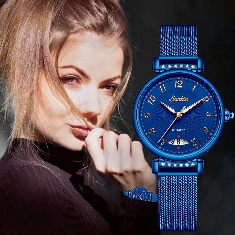 Reloj Mujer женские часы Голубой бриллиант Для женщин Водонепроницаемый Повседневное