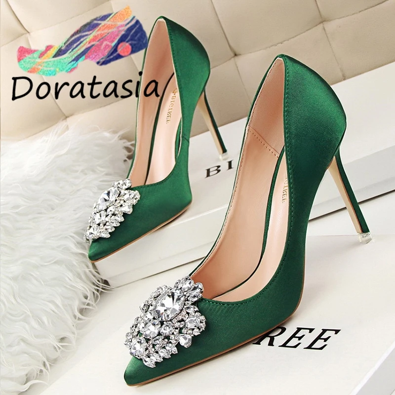 

DORATASIA Fashion Lady Spring Pumps Pointed Toe Crystal Luxury High Heel Pumps Women Slip On Party Sexy Shoes Woman