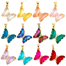 

Butterfly Charm Crystal Glass 2021New Mariposa Fashion Romantic Sweet Colorful Transparent Pendant , Girl Gift Party Jewelry