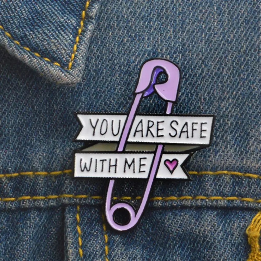

Fashion Letters YOU ARE SAFE WITH ME Purple Alloy Paper Clip Enamel Brooch Pin Badge Clip Gift Girl Kids