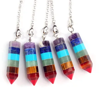 

12 Pcs Women Making Jewelry Necklace Pendant Pyramid 7 Chakra Natural Stone Rainbow Layered Dowsing Healing Pendants Pendulum