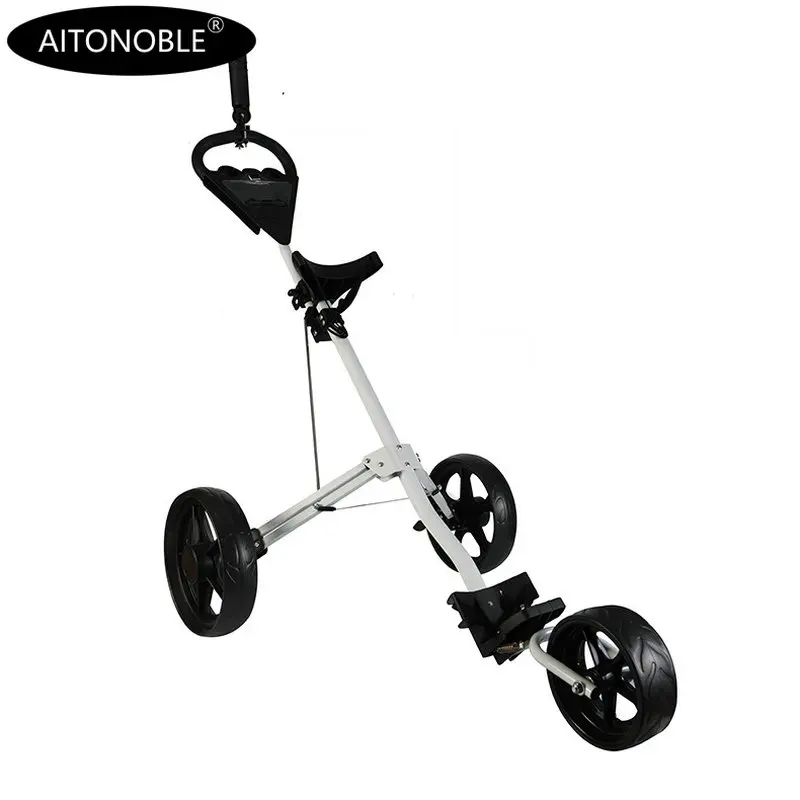 Hot Sale Aluminum 3-Wheels Golf Trolley Push Cart With Footbrake Foldable Golf Push Cart Collapsible Trolley Pull