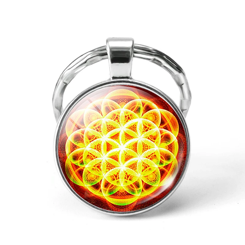 Sri Yantra Мандала шаблон брелок стеклянная подвеска буддийская Священная Геометрия брелки духовные ювелирные изделия Мандала Цветок аксессуары