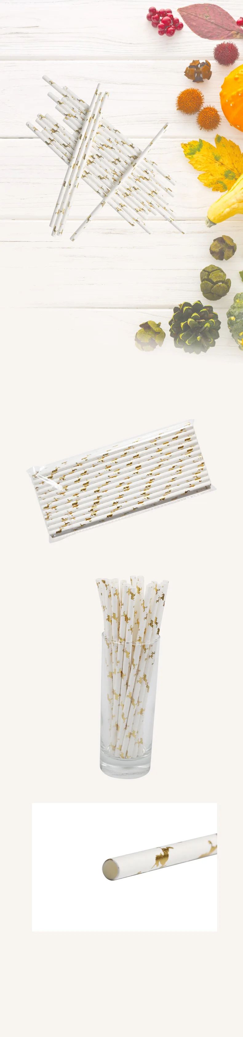 Disposable Bronze Unicorn Paper Sucker Birthday Party Restaurant Coffee Shop Fruit Juice Coffee Beverage Straw
