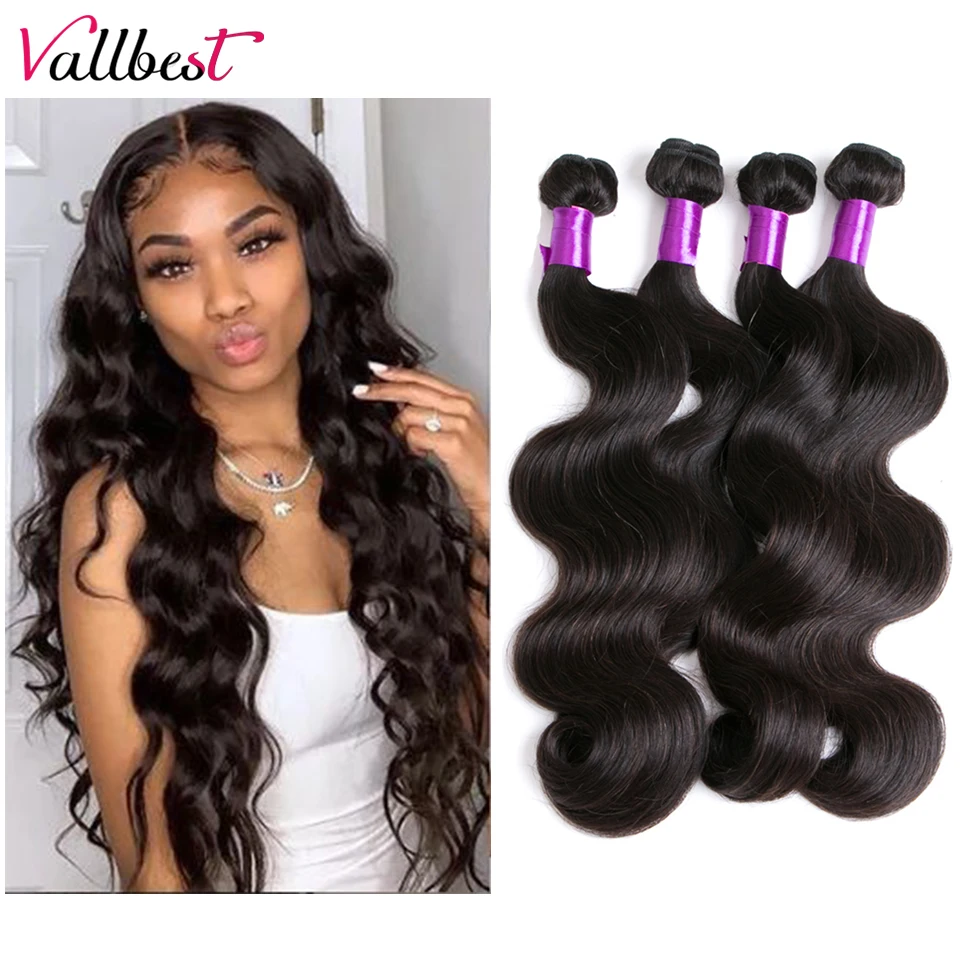 Vallbest Peruvian Body Wave Bundles 100% Remy Human Hair Extensions Natural Color 100G Machine Double Weft 3 Or 4 Bundle Deals