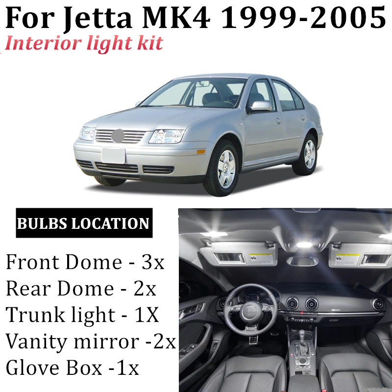 

11x светодиодная внутренняя подсветка для VW Jetta MK4 1999-2005, светодиодная подсветка для автомобилей, комплект освещения, Автомобильные светодиодные лампы Canbus, купольсветильник Светка багажника