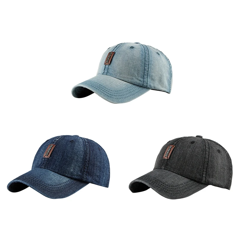 Outdoor Women Men Baseball Cap Washed Denim Peaked Hat Headwear Sports Wear With Adjustable Back Closure
