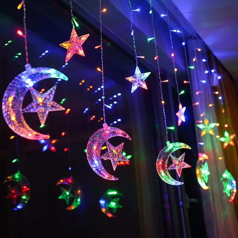 2.5M 138 LED moon star curtain string fairy light Holiday Christmas Garland light for Wedding home party decoration