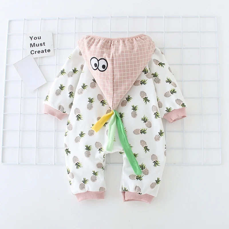 Autumn Winter Infant Baby Girls Boys Long Sleeve Pineapple Print Hoodie Rompers Kids Casual Jumpsuit