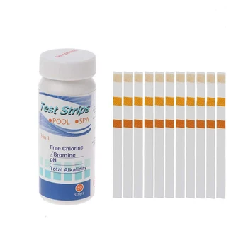 

50pcs 3 In 1 Swimming Pool Spa Water Test Strips for Hot Tubs Chemistry Testing Strip PH Free Chlorine/Bromine,Total Alkalinity