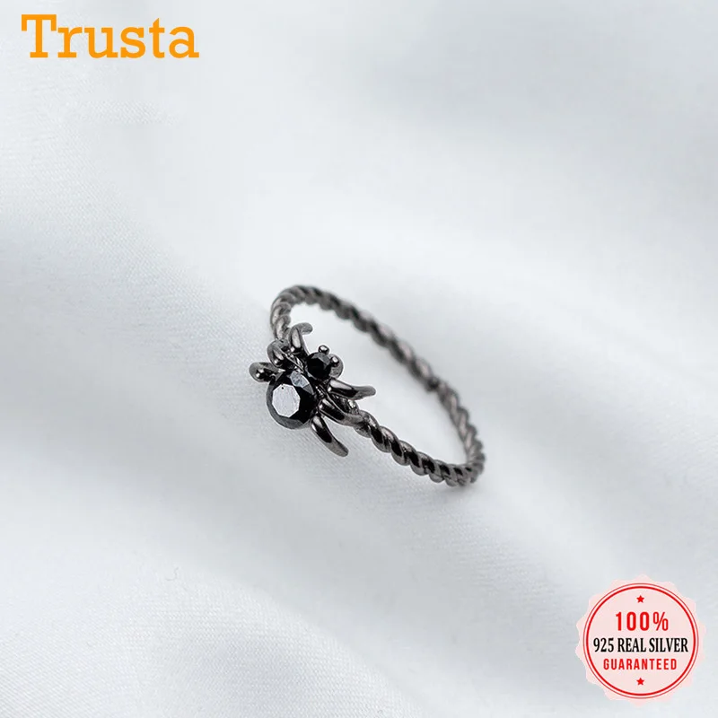 Trusta 100% 925 Настоящее Стерлинговое Серебро модные ювелирные изделия черное кольцо
