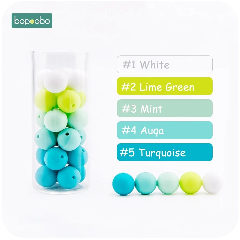 Green Series Bopoobo 15 мм 30 шт 4-6 месяцев силиконовый бисер ребенок Прорезывание Зубов Бусины безопасные и натуральные Экологичные нетоксичные не BPA Силиконовые Бусины - Цвет: Green Series