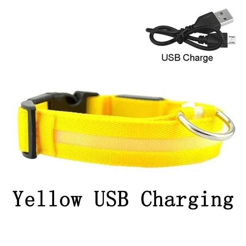 Yellow USB Charging Светодиодный ошейник для собак с зарядкой от USB, светящийся ошейник для собак и кошек с usb-кабелем, светодиодный ошейник для собак - Цвет: Yellow USB Charging