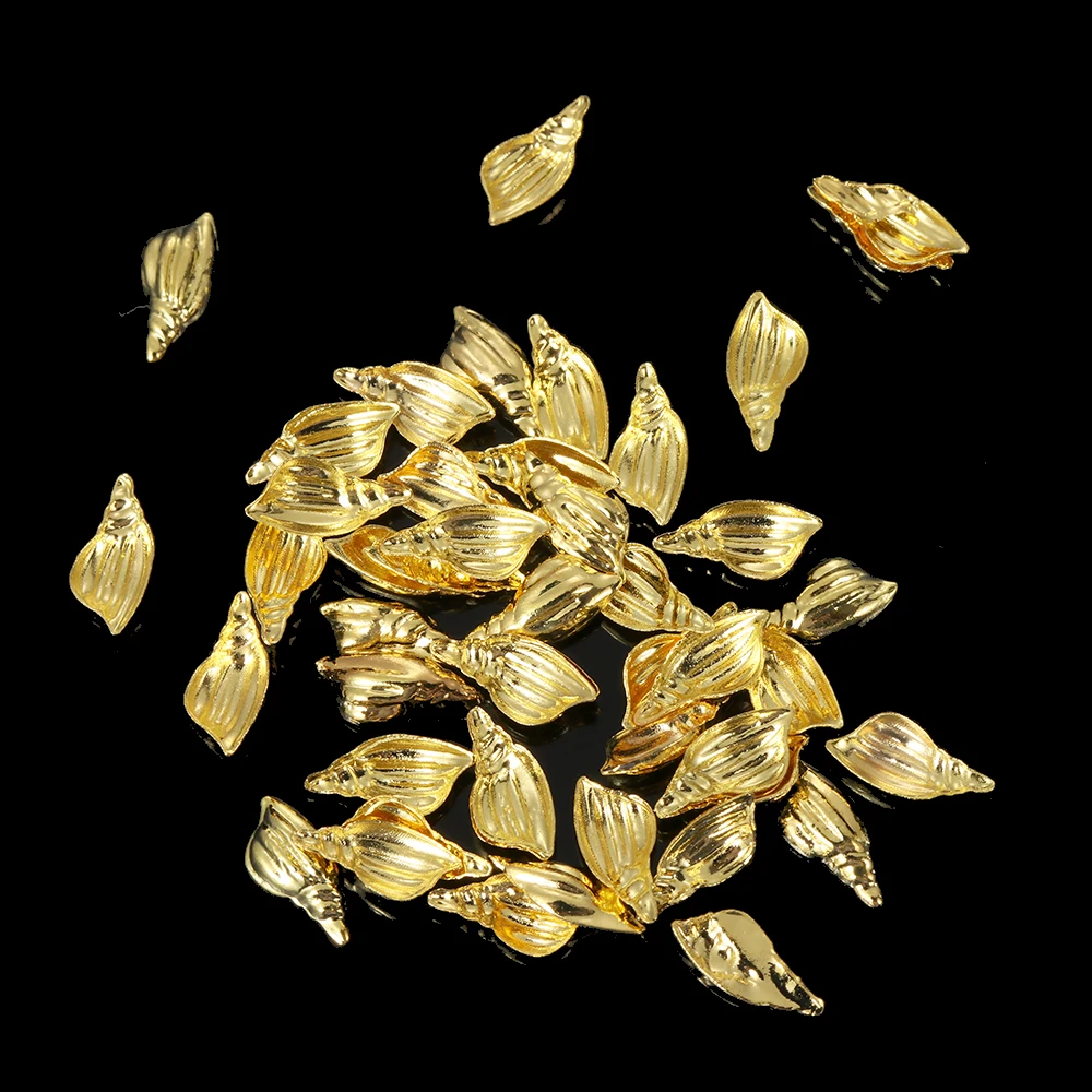 6 Designs/Pack 3D Hollow Metal Nails Stones Gold Silver Flower Shell Nail Art Decorations Fall Sea Micro Beads