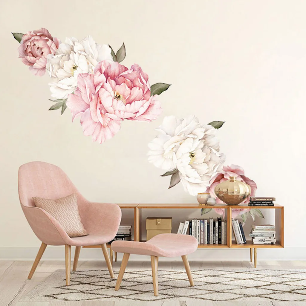 60x60 см большой розовый цветок пиона Стильные наклейки на стену цветочный Декор для дома для спальни гостиной DIY виниловые настенные наклейки