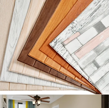 

DIY Wood grain 3D Wall Sticker Living Room Home Decor PE Foam Waterproof Wall Covering Wallpaper For TV Background 3D Stickers