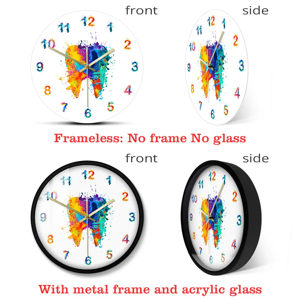 Watercolour Tooth Painting Print Wall Clock Medical Dental Clinic Wall Art Non ticking Wall Watch Orthodontist Dentist Gift Idea Just6F