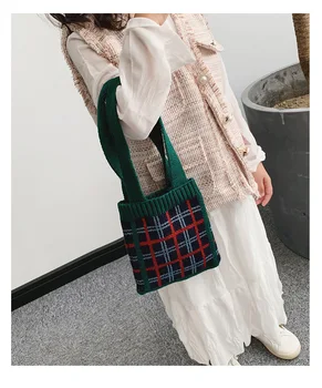 

Newest Arrival Children's Knitted Plaid Wool Handbag Shoulder Bag Boys Girls Fashion Accessories Bag Wallets