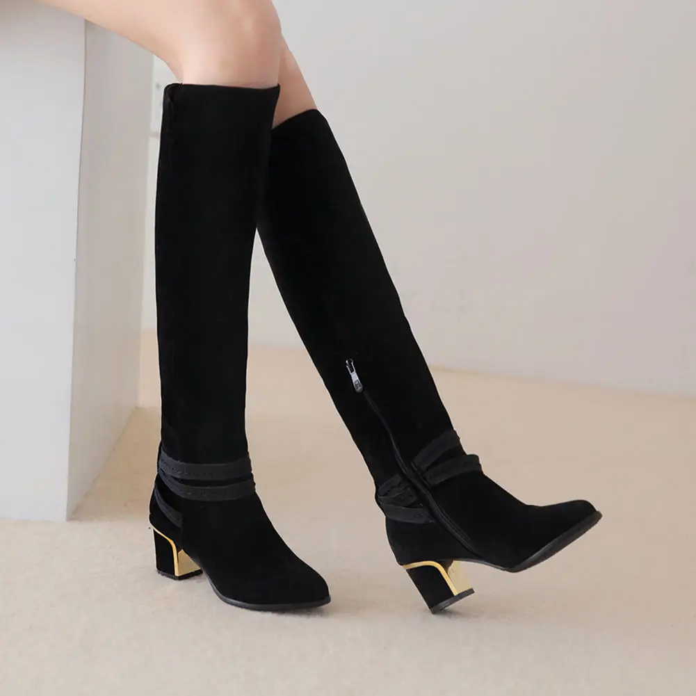 

SARAIRIS 2019 Plus Size 48 Square Heels Knee High Boots Women Shoes Woman Winter Shoes Woman Riding Boots Botas De Mujer