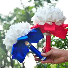 Корейский стиль Свадебный искусственный букет невесты цветок ПЭ Пена розы с искусственным кристаллом ленты со стразами для вечерние декор с церковью