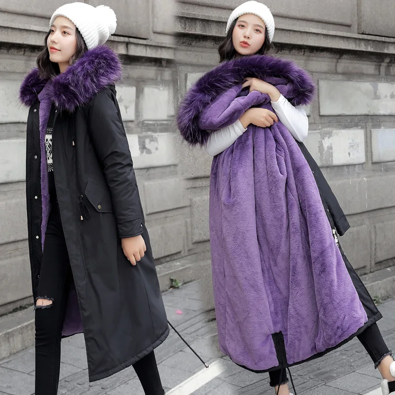 

2019 off Season Parka Cotton-padded Clothes Women's Long Fur Clothing Imitation Rabbit Fur Inner Wearing Overcoat Cotton Coat Wi