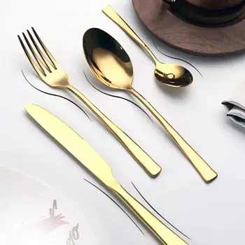 

24PCS Gold Cutlery Dinner Set Cutlery Set Dishes Knives Forks Spoons Western Kitchen Dinnerware Stainless Steel Tableware Home