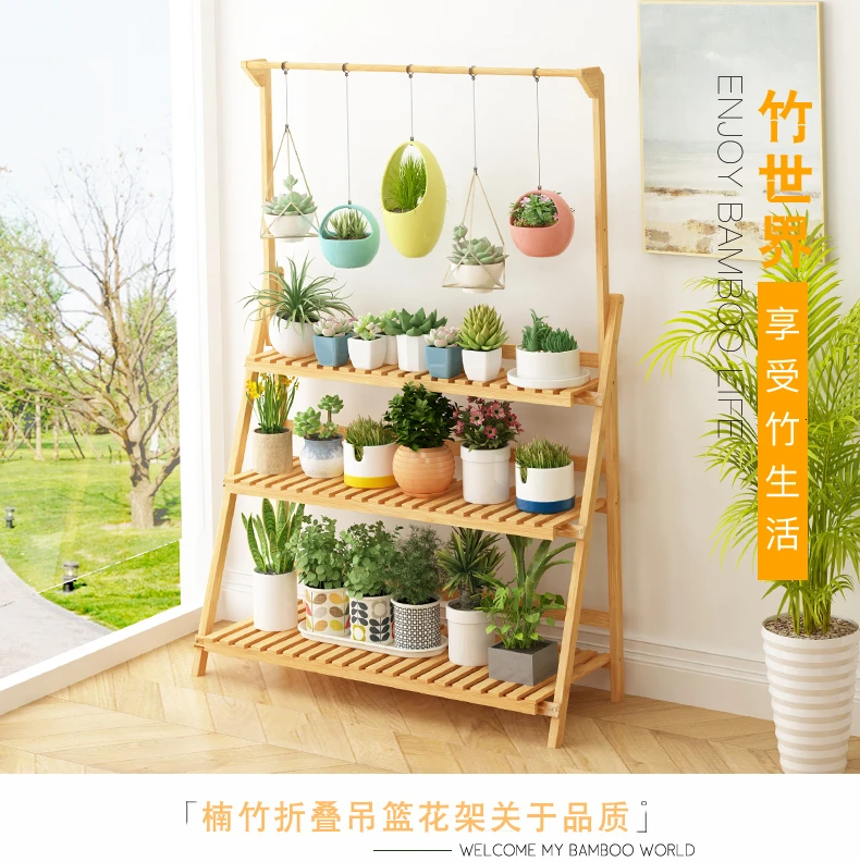 Household Balcony Room Built-in Rack Landing Type Solid Wood Multi-storey Flowerpot Frame