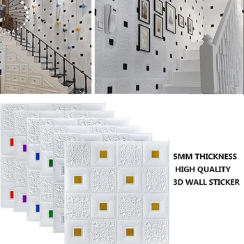 

10 Pcs Self-Adhesive 3D Brick Wall Sticker Roof Ceiling Decoration Background Roughcast House Bedroom Living Room Wall Stickers