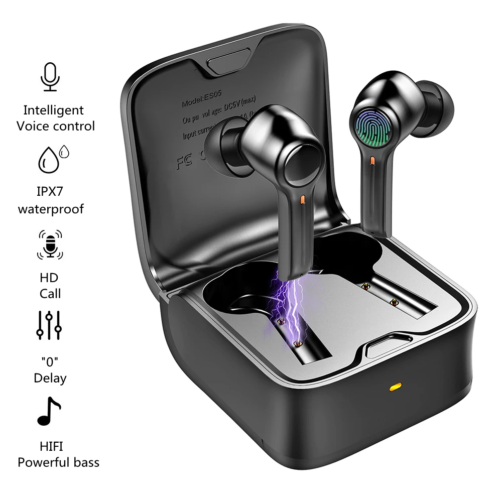 Беспроводные наушники Bluetooth 5 1 TWS Hifi ES05 кожаные спортивные IPX7 с шумоподавлением и