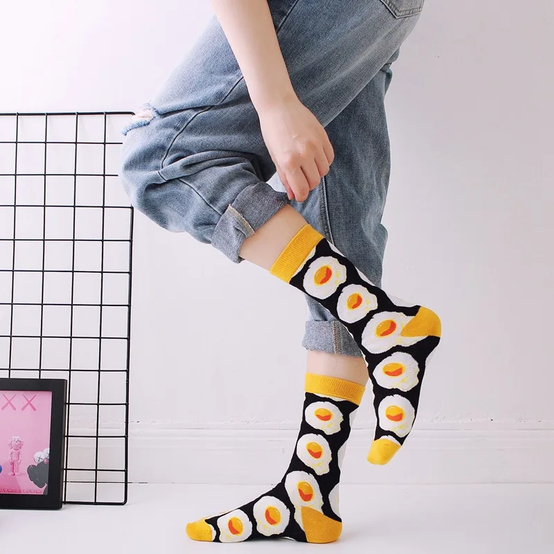Fashion personality funny long socks ladies casual warm long cotton happy pop hip hop style street tide avocado egg couple socks